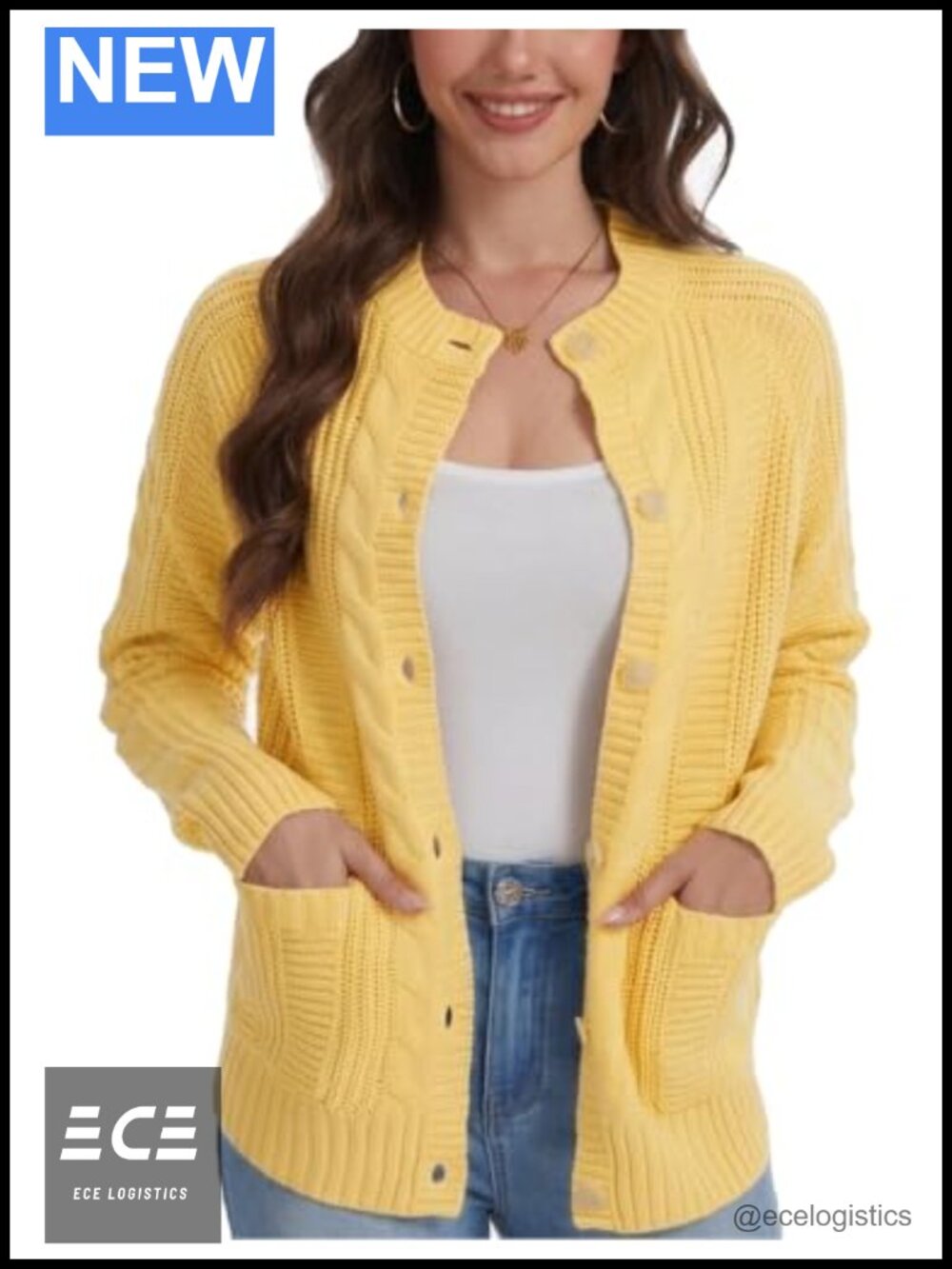 Women's Cable Knit Button Down Cardigan Sweater with Pockets